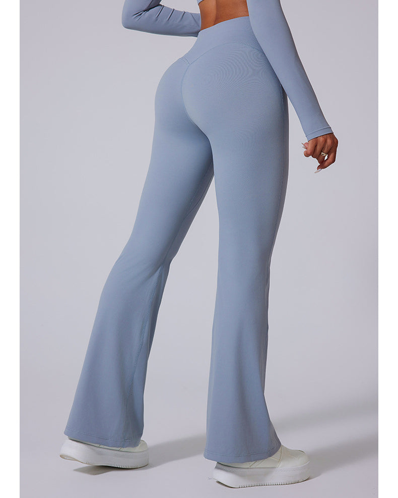 Back view of gray high waisted wide leg leggings for women
