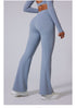 Back view of gray high waisted wide leg leggings for women