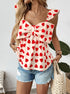 Red heart print blouse with large bow and pockets