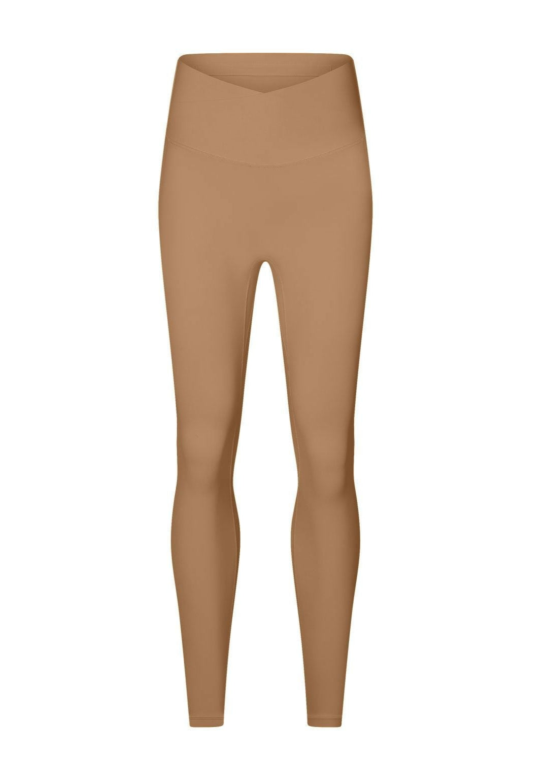 Camel brown high waisted seamless workout leggings with peach-lift design.