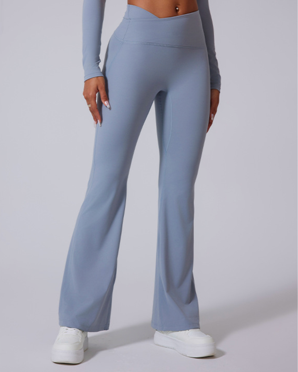 High waisted wide leg leggings in gray color