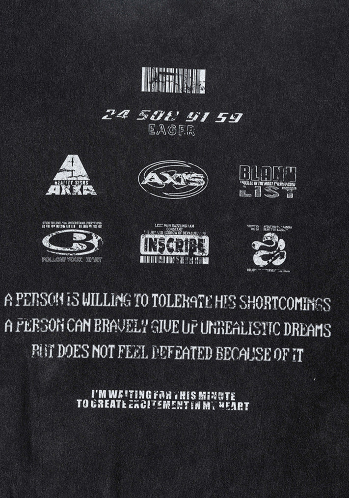 Back graphic close-up with logos and motivational text in distressed print.