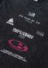 Front graphic design detail showing barcode, red symbol, and glitch text.