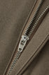 Close-up of khaki mens dress pants zipper and stitching detail