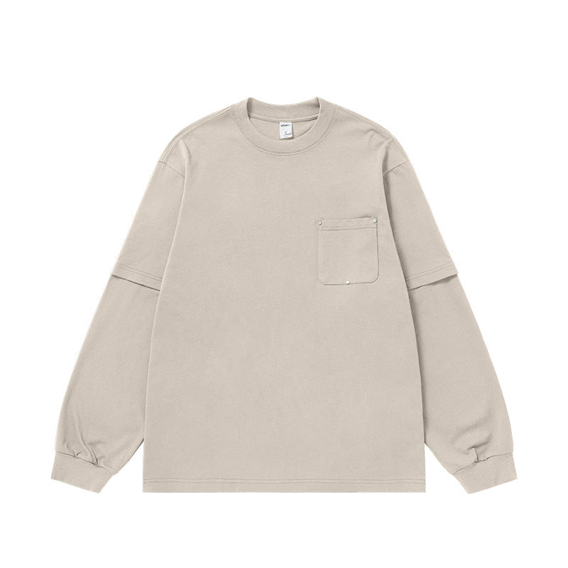 Khaki oversized long sleeve t-shirt for men with pocket detail