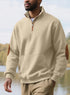 khaki sweatshirt with zip for men front outdoor view near water
