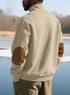 khaki sweatshirt with zip for men angled side view outdoors