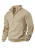 khaki men’s sweatshirt with zip displayed front on white background
