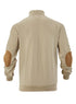 khaki sweatshirt with zip for men back view with elbow patches