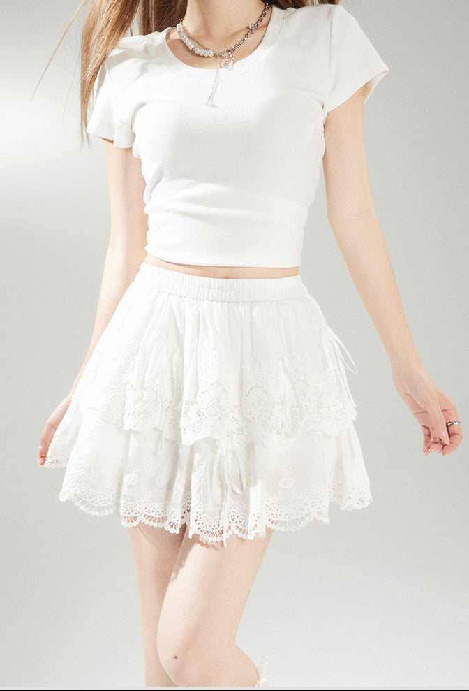 Lace A-Line Mini Skirt – High Waist Sweet Cotton Skirt – ZINNTRA