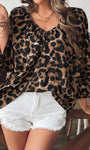 Leopard print blouse women’s V neck loose fit animal print top