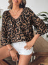 Leopard print top women’s V neck loose fit blouse with half sleeves