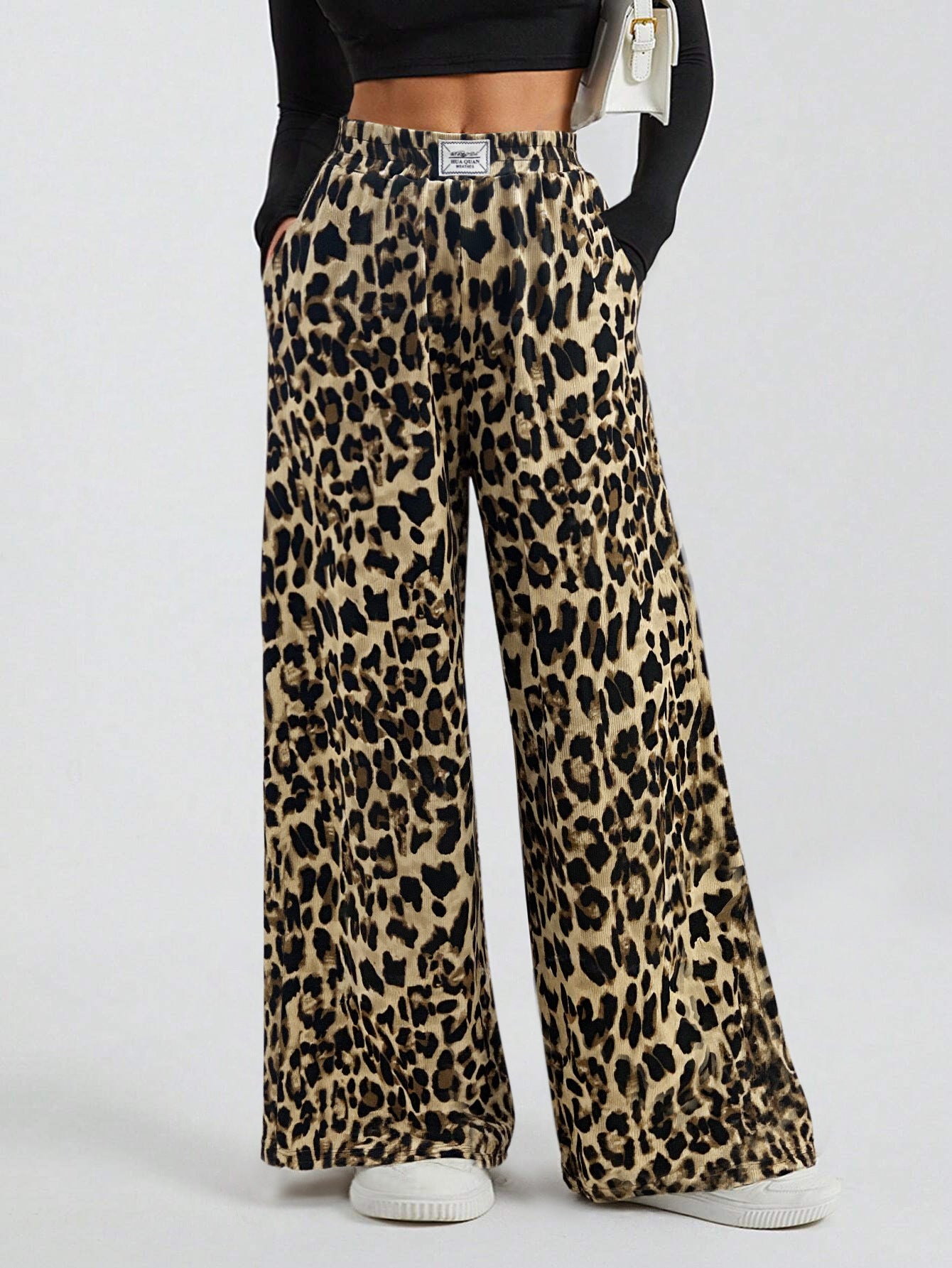 leopard wide leg pants high waist front view