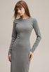 Ribbed knit long sleeve bodycon dress, light gray, waist and hip shaping close-up