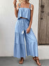 Front view of light blue matching summer set with tassel tie straps.