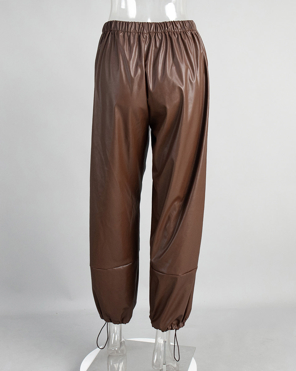 Light brown PU pants back view