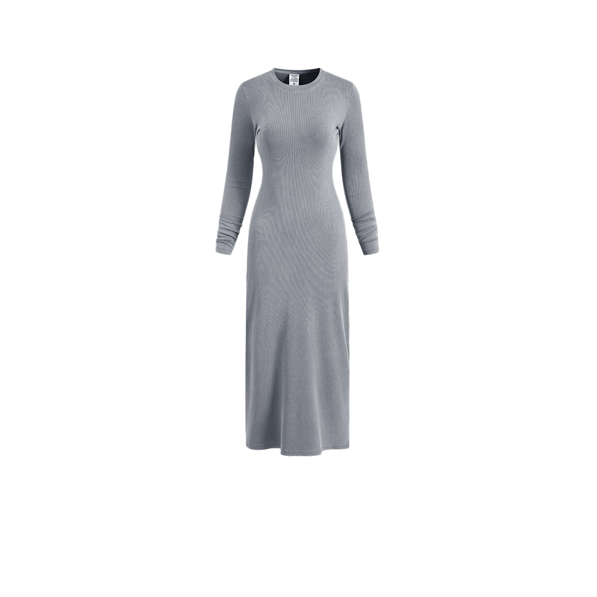 Light gray long sleeve bodycon dress for women, ribbed knit maxi