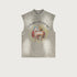 Light gray sleeveless tee with tribal ram graphic and “Standing in this dark age” text