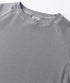 Close-up neckline detail of light gray women’s long sleeve tee