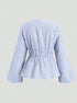 Women’s blue striped blouse with tie waist design long sleeve back view