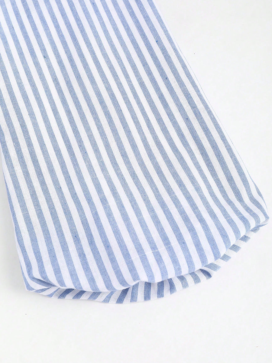 Long sleeve blouse women’s blue striped casual top sleeve detail
