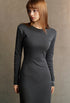 Long sleeve dresses for women, dark gray bodycon maxi, side view