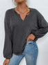 three-quarter angle, mélange henley shirt with split neck and blouson sleeves, relaxed drape