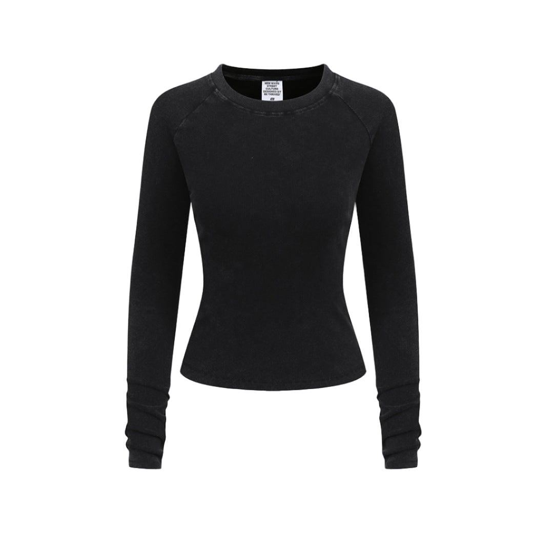 Women’s long sleeve tee solid color raglan crewneck in black