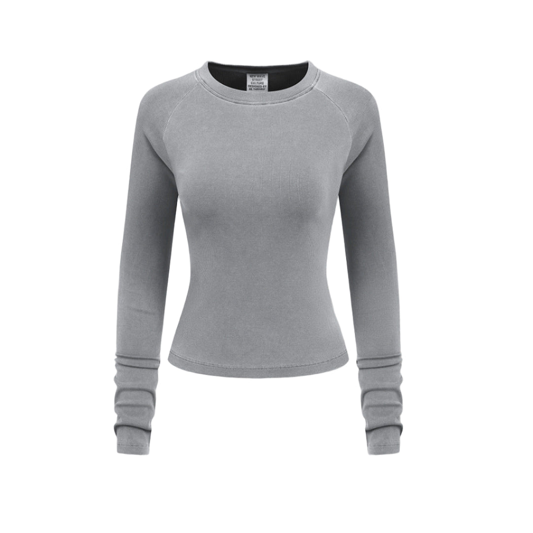 Women’s long sleeve tee solid color raglan crewneck in light gray