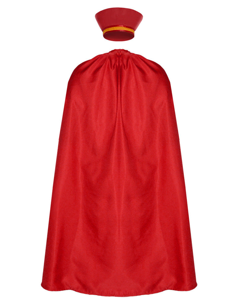 Lord Farquaad cosplay costume back view with long red cape and gold trim