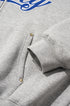 Gray jacket sleeve cuff and snap detail, close-up.