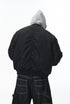 Black bomber jacket rear view showing gathered back panel