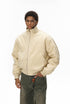 Black bomber jacket with burgundy quilted lining, zip open
