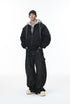 Black men bomber jacket, loose fit with wide pants, front view