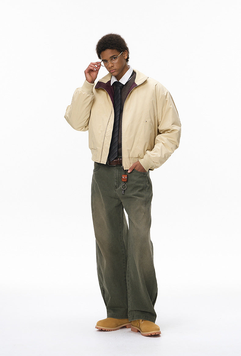 Black men bomber jacket, full look with sneakers, front stance