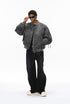 Men bomber jacket dark gray front on model, relaxed street fit