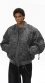 Men bomber jacket dark gray half-body front, hands in pockets