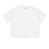 Front flat lay view of a mens off white 100% cotton french terry boxy short sleeve tee on white background.