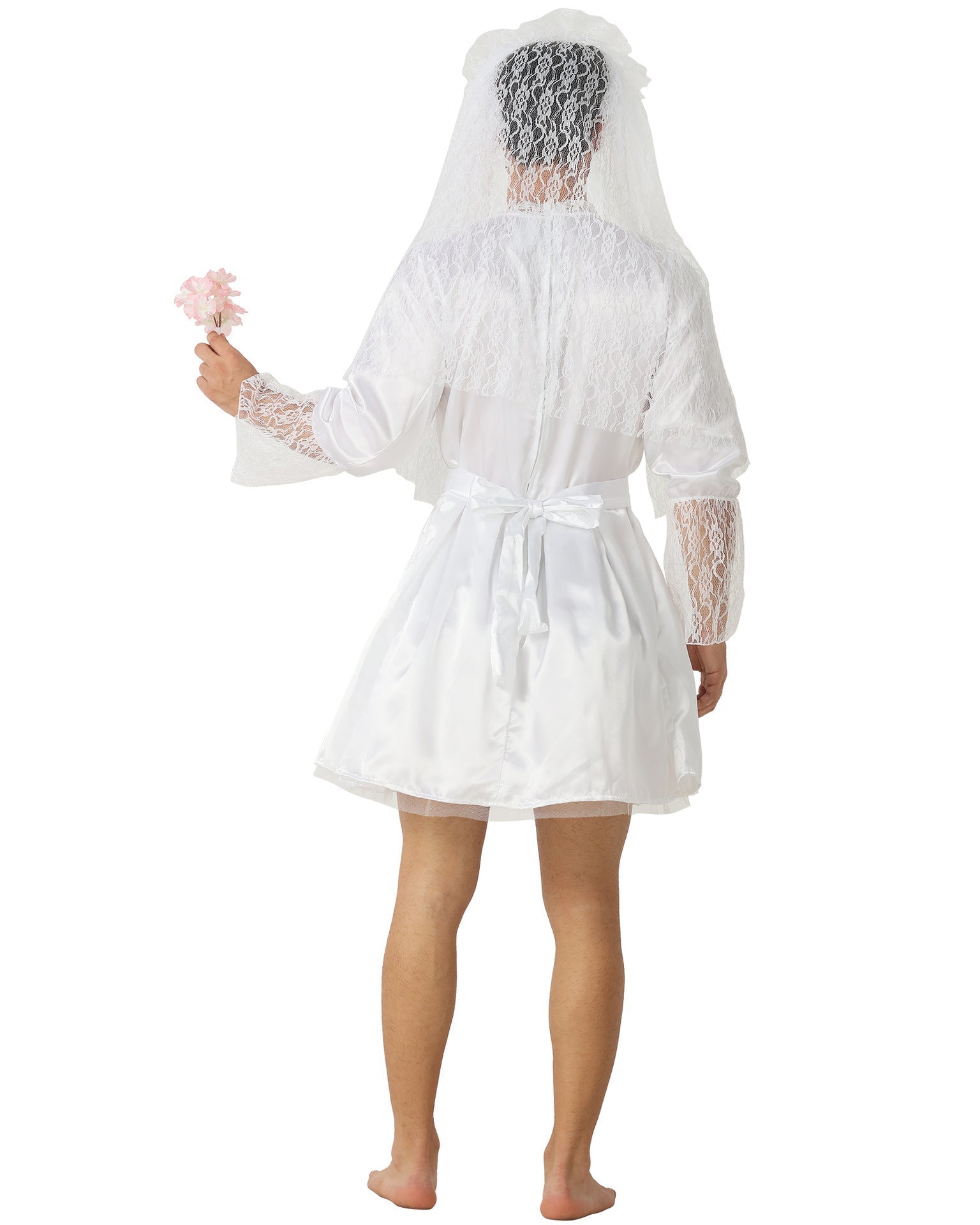 Back view of funny groom bride Halloween costume