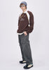 Men’s brown embroidered long sleeve t-shirt polo collar with casual streetwear style