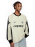 Men’s combat graphic long sleeve t-shirt in satin linen with black sleeves and oversized streetwear fit