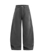 Front product shot of mens charcoal gray fleece lined curved seam barrel leg cargo pants on white background.