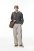 Men’s gray V-neck long sleeve t-shirt with bag casual streetwear
