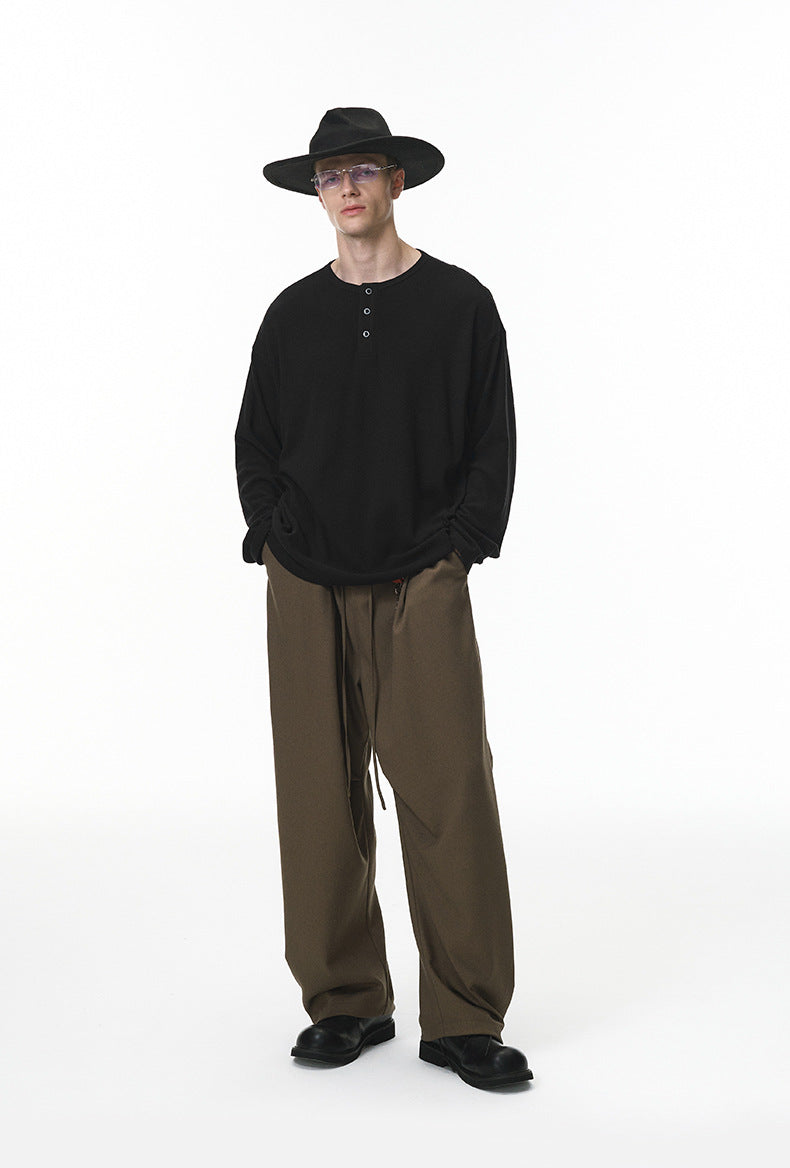 Black henley long sleeve t-shirt men’s oversized streetwear casual fit