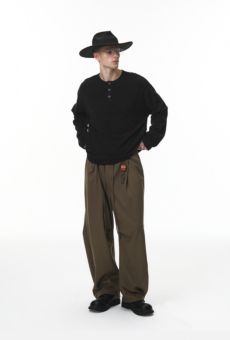 Black men’s henley oversized long sleeve t-shirt casual streetwear look