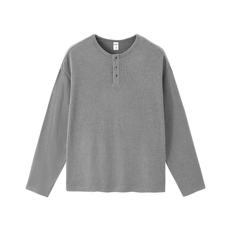 Gray men’s henley long sleeve t-shirt oversized casual cleanfit tee