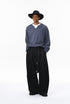 Men’s navy blue V-neck long sleeve t-shirt loose fit casual fashion