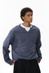 Men’s waffle knit navy blue V-neck long sleeve t-shirt casual outfit