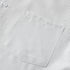 Detailed close-up shot of the long sleeve button cuff on grey vertical pinstripe shirt material.
