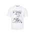 White crewneck graphic T-shirt isolated on white, showing the front collage print.